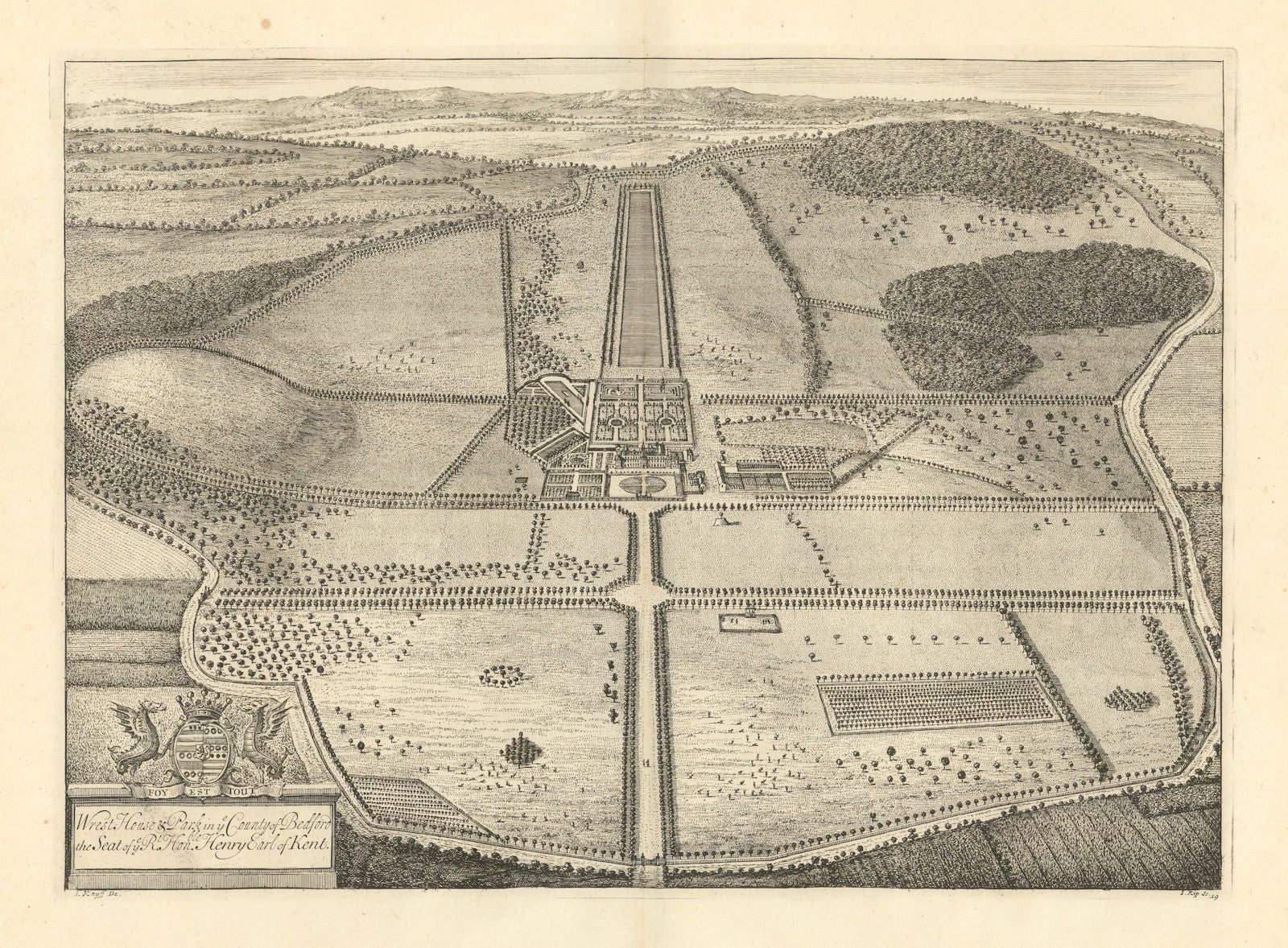 Wrest Park, Silsoe, Bedfordshire by Kip & Knyff.